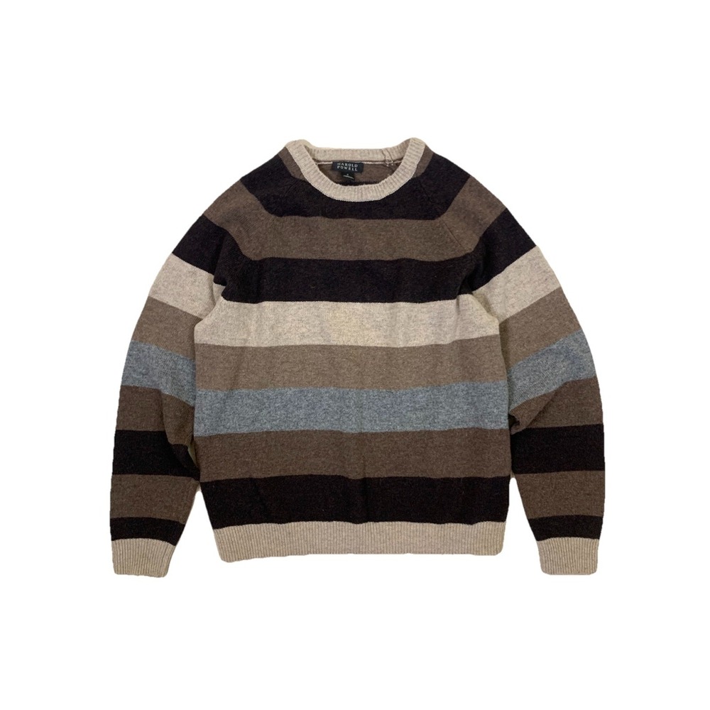Harold Powell Striped Lambswool Crewneck Sweater Colorblock Mens M Vintage